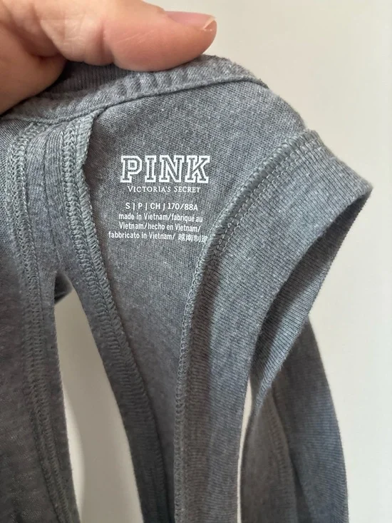 Victoria’s Secret Pink Floral Graphic Logo Open Back Muscle Grey Tank Top Size S - Picture 4 of 6